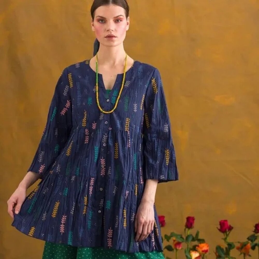 Gudrun Sjoden Organic Cotton Tiered Tunic Top Blue - Size L